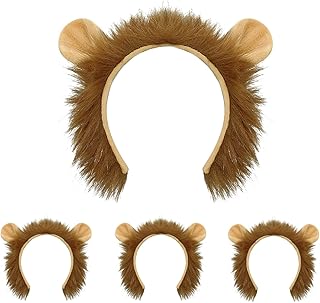 Beviliu Lion Ears Headband - 4 Pack Animal Ears Headband for Adults, Halloween, Christmas, Cosplay, Animals Party, Brown, Soft, Comfortable, Wide Application, Ideal Gift