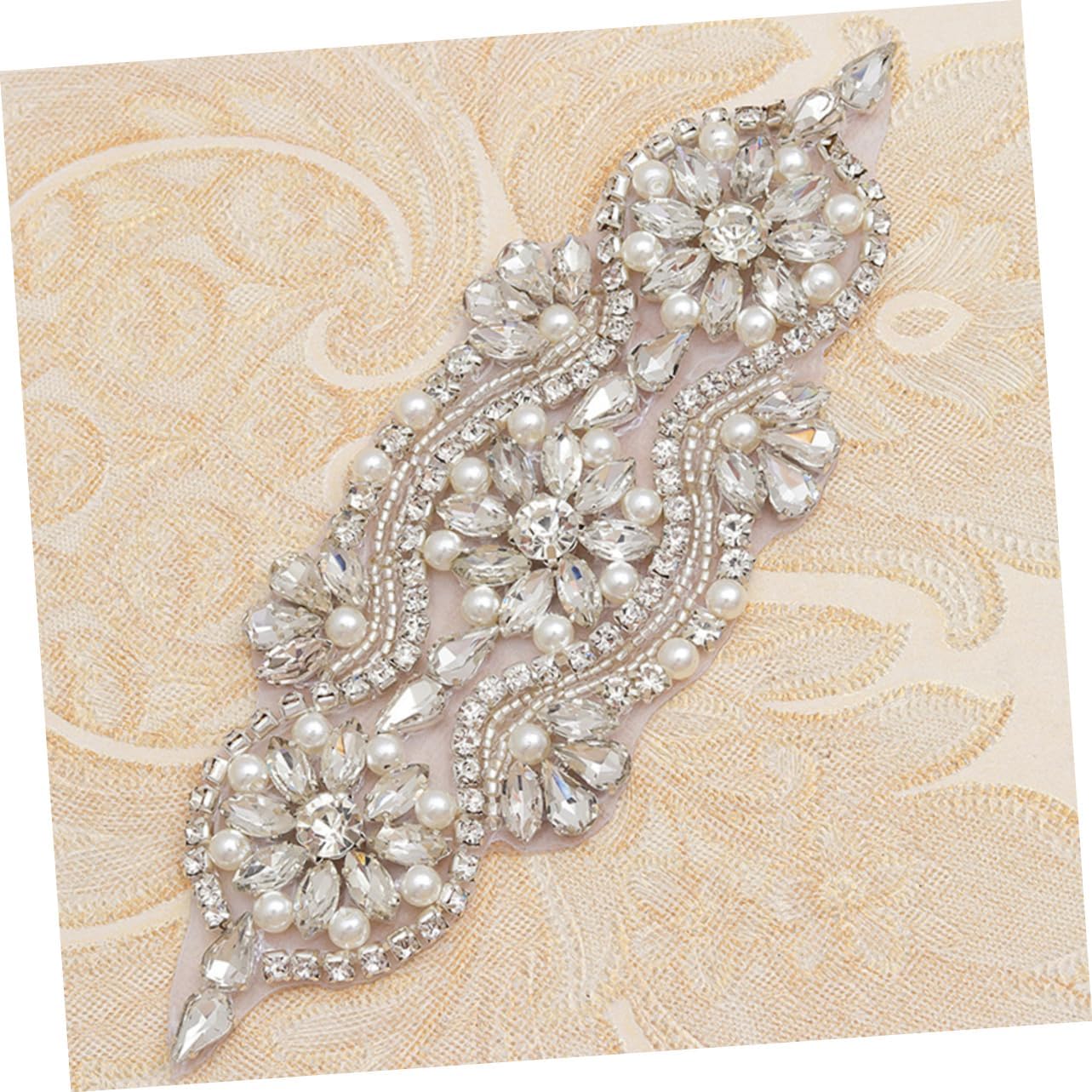 Rhinestone Applique Wedding Belt Pearl Rhinestone Patch Dress Backing Adhesive