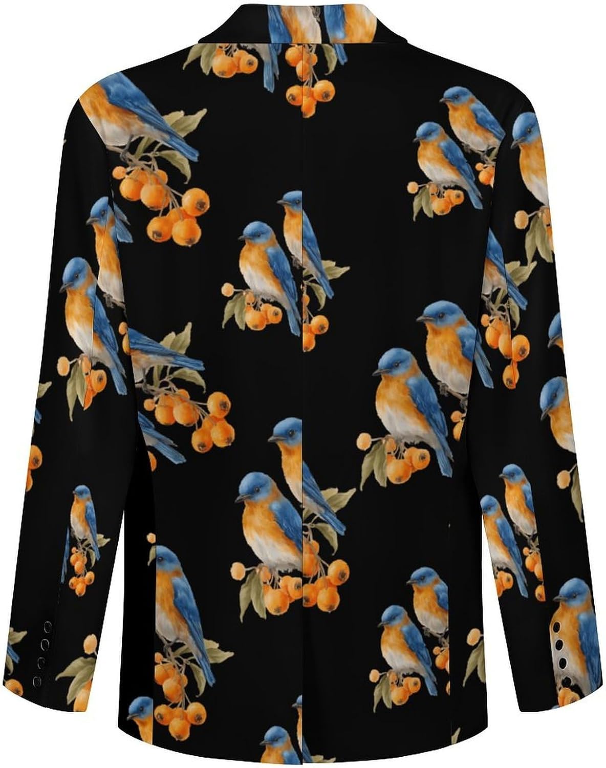 Blue Jay Birds on Orange Berry Men's Classic Fit Suit Two Button Blazer Business Coat Tuxedo for Wedding Dinner