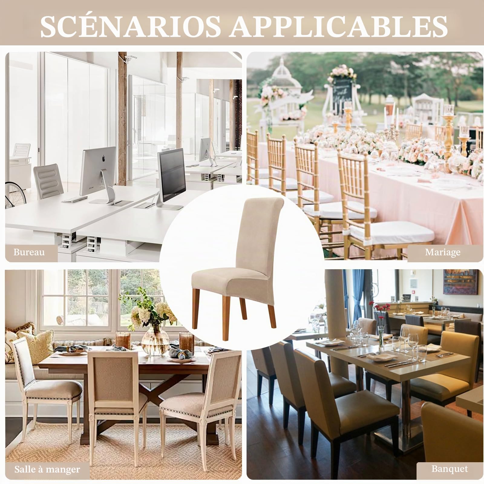 Alishomtll Lot de 6 housses de chaise XL universelles extensibles en velours pour chaises basculantes, grandes chaises de salle à manger - Lavables - Protection pour cuisine, banquet, mariage, fête