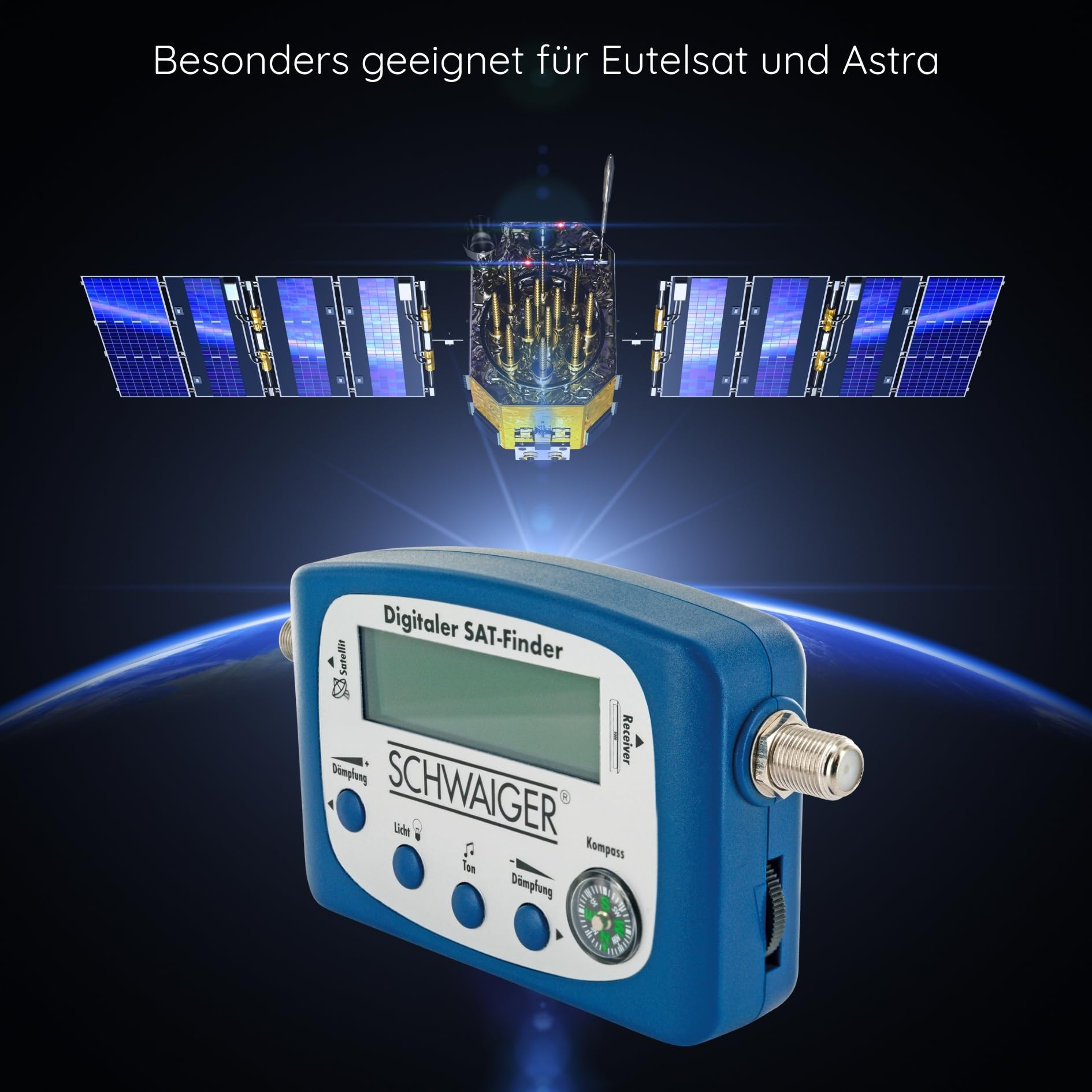 SCHWAIGER 5170 SAT-Finder localizzatore Digitale di satelliti Bussola Integrata allineamento LNB Meter Posizionamento ottimale Parabola satellitare con Uscita Audio