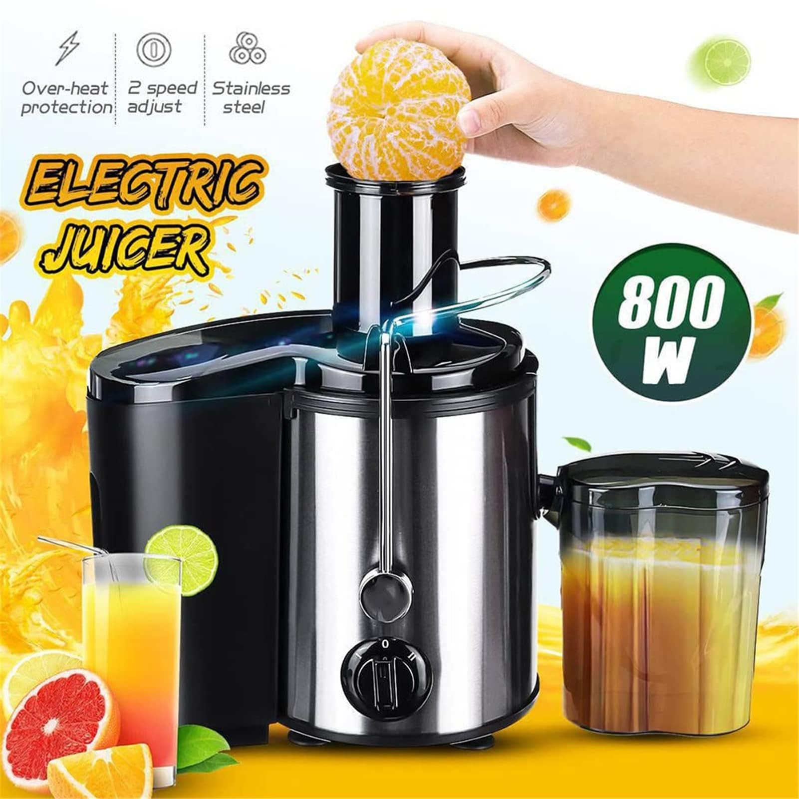 Estrattore di succo centrifugo, estrattore di succo elettrico da 800 W, estrattore di succo portatile intelligente in acciaio inossidabile, estrattore di succo di frutta e verdura intera