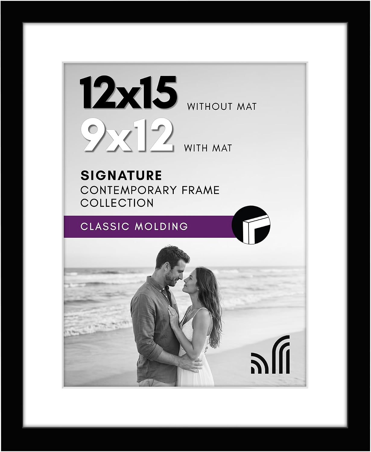 Americanflat 12x15 Picture Frame with Shatter-Resistant Glass - Use as 9x12 Frame with Mat or Display 12x15 Photo Without Mat - Signature Collection - Picture Frames for Wall Display - Black