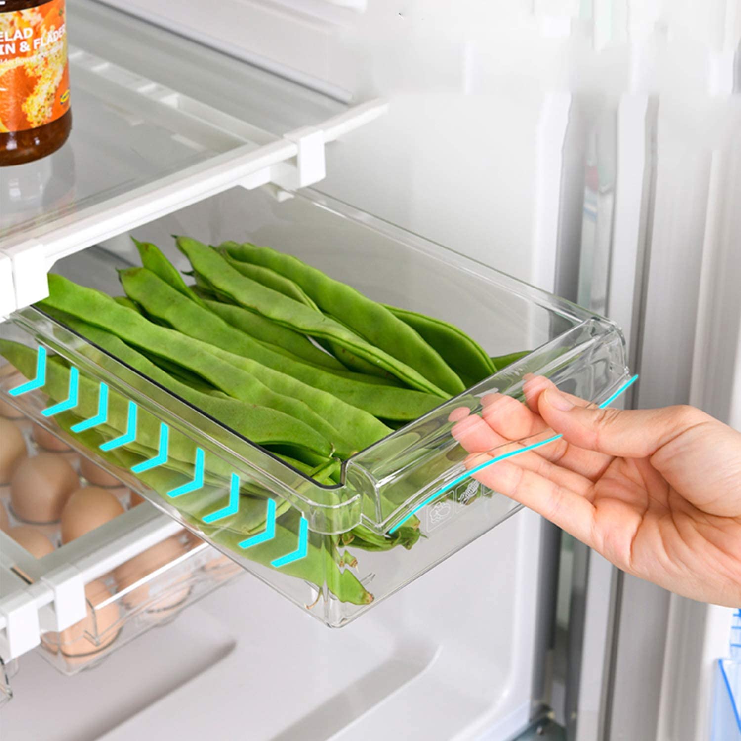 Arabest Refrigerator Drawer Organizer, Fridge Drawer Organizer Pull out Storage Box, Adjustable Drawer Refrigerator Organizer Bin, Suitable for Refrigerator Divider from 30 to 44cm (1 Grid)