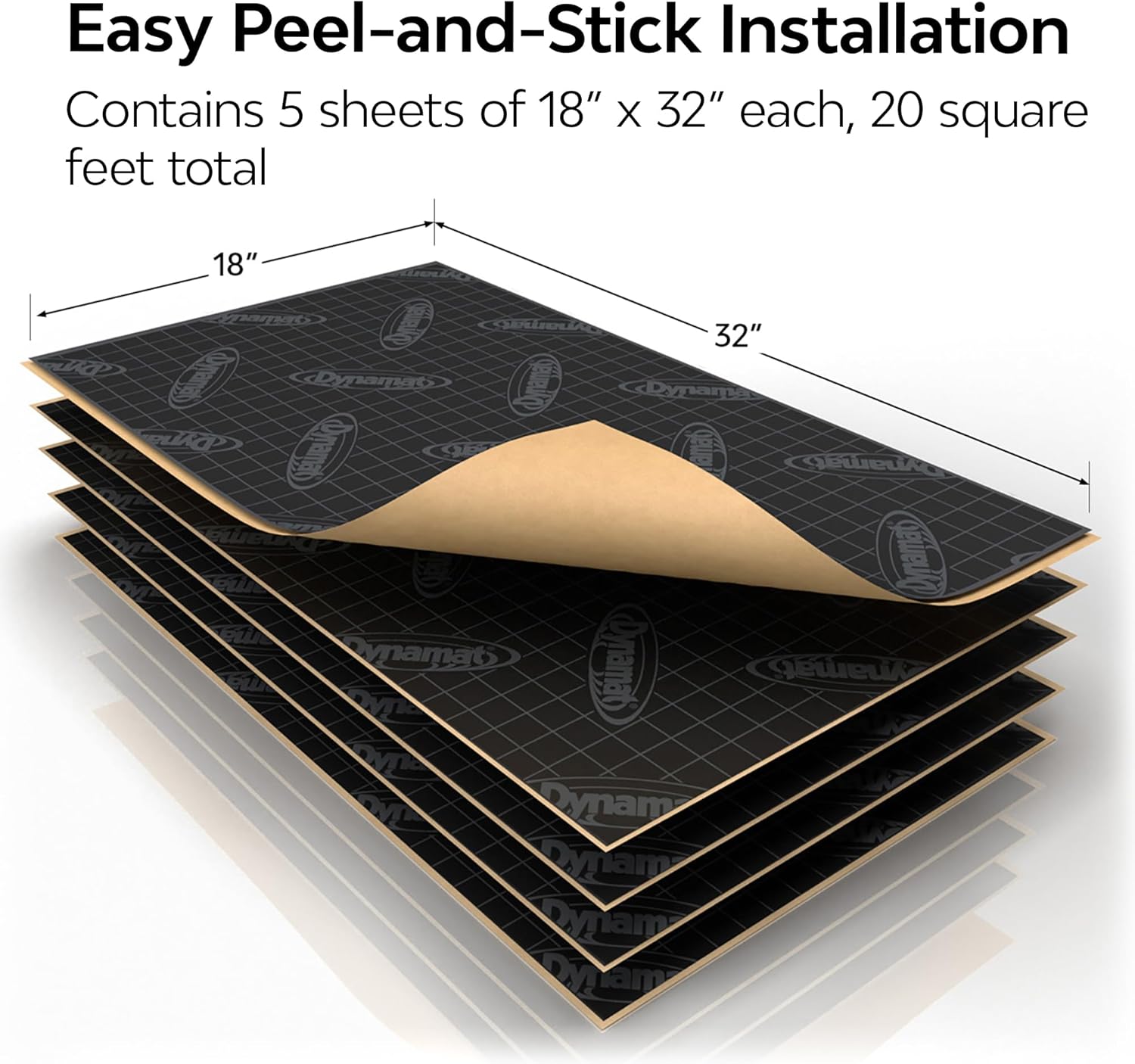 Stack of Dynamat Xtreme sheets with peel-and-stick backing being removed
