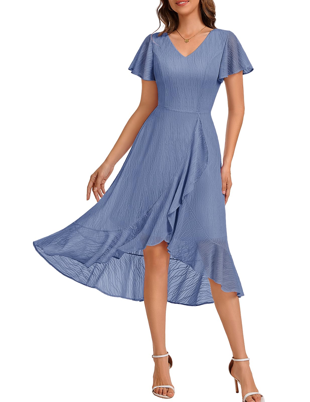 Cocktailkleid Festlich Asymmetrisch Kleid für Hochzeit Spitze Abendkleid