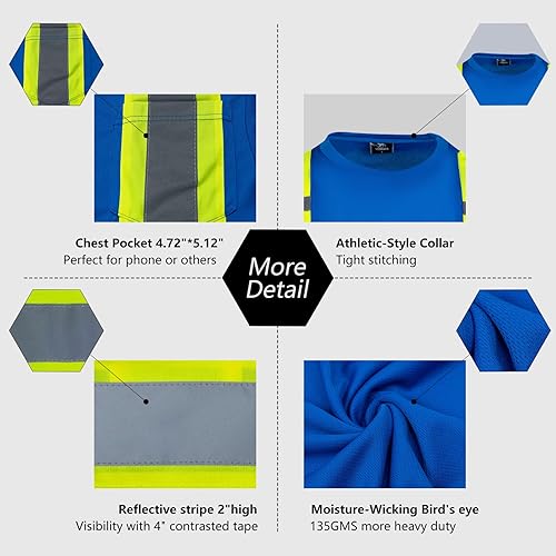 Miniatura 6 de VENDACE Safety T Shirt Reflective High Visibility 3 Packs Hi Vis Long Sleeve Construction Work Shirt