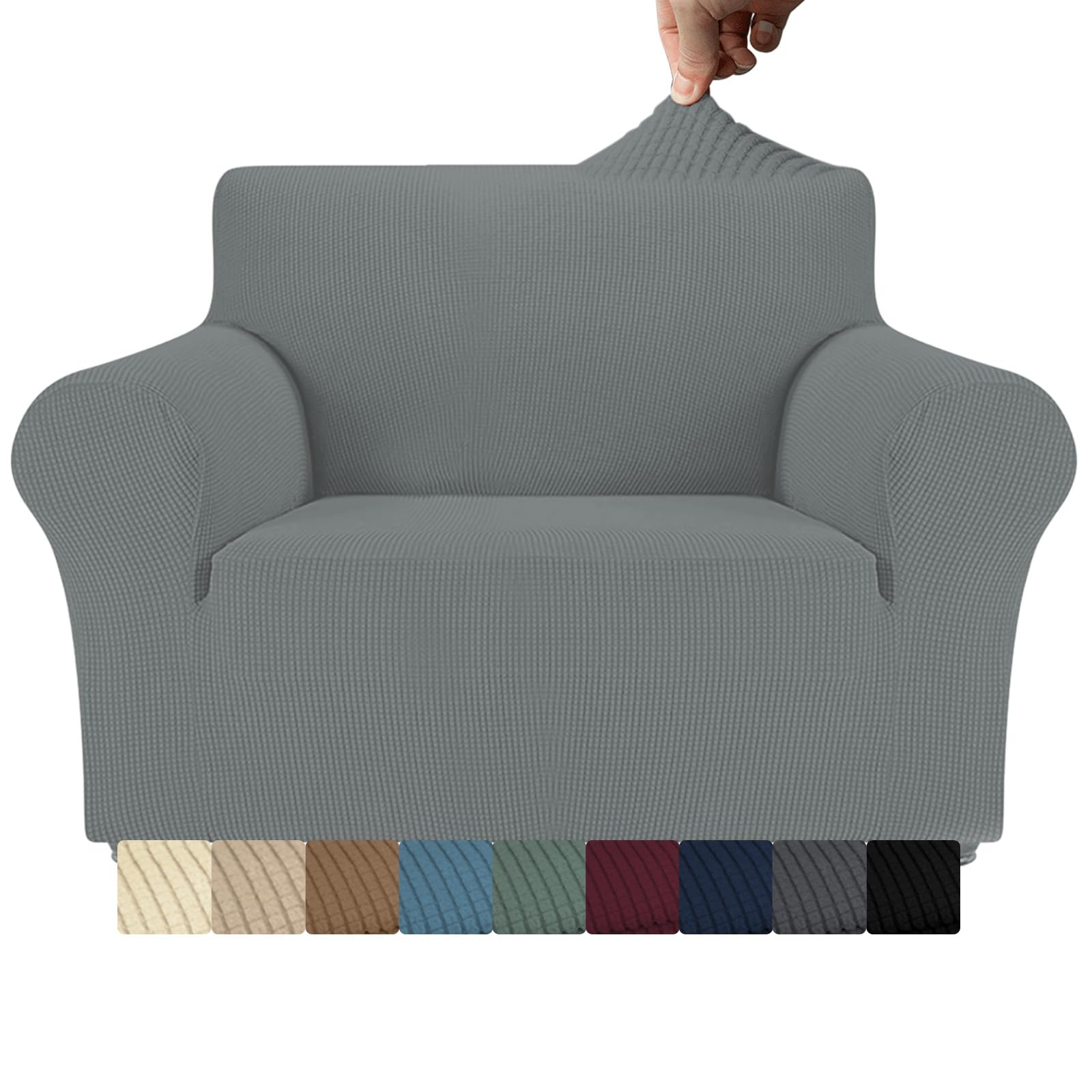 Ocves High Stretch 3 Seater Sofa Cover, Super Soft Jacquard Spandex Slipcovers Furniture Protector for Kids & Pets, 1 Piece Stylish Non-Slip Washable for Leather Cotton Sofas (Light Grey, 1 Seater)