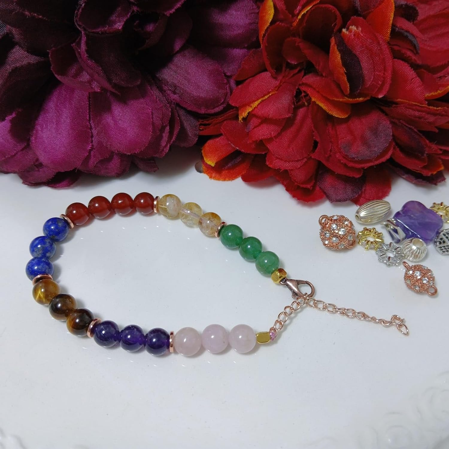7 Chakra Bracelet (Tiger's Eye, Citrine, Aventurin, Amethyst, Lapis Lazuri, Quartz, Red Jasper, Ring Hematit) - Image 6