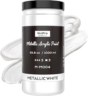 Nicpro Metallic Pearl White Acrylic Paint, 33.8oz/1000ml Large Pearlescent Acrylic Paint, Non Toxic, Non Fading Craft Paints for Metal, Wood, Clay, Fabric, Canvas, Ceramic, Furniture, Handcrafts, Art Supplies