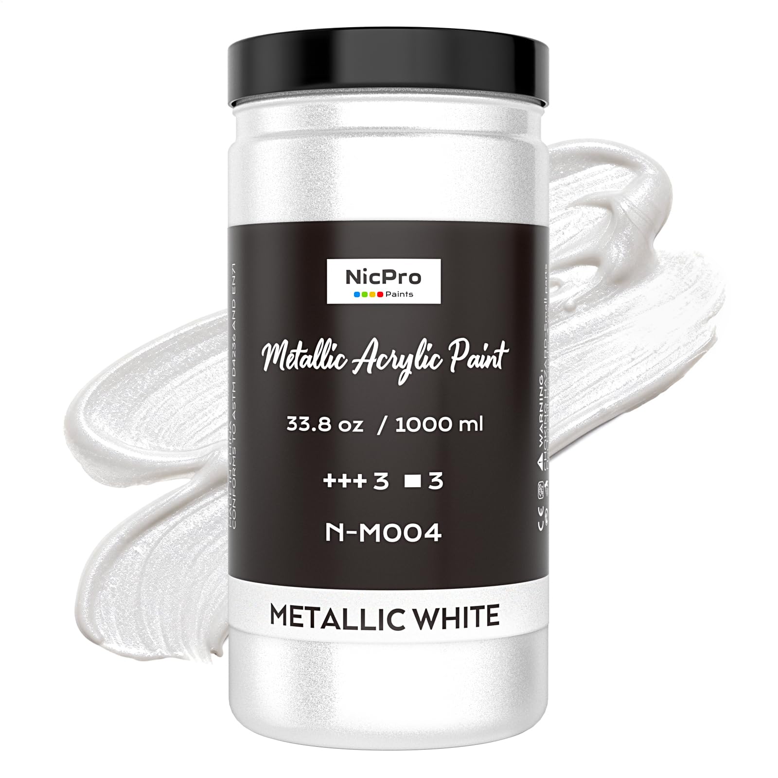 Nicpro Metallic Pearl White Acrylic Paint, 33.8oz/1000m Large Craft Paint