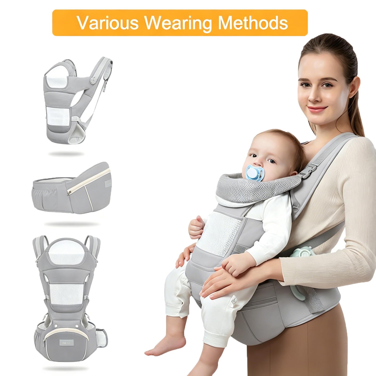 Porte Bébé Ergonomique, Porte-bébé Ventraux Dorsaux,avec Siège à Hanche, Coton Léger et Respirant, Réglable pour les Bébés et les Enfants de 0 à 48 Mois (3,5 à 25 kg)