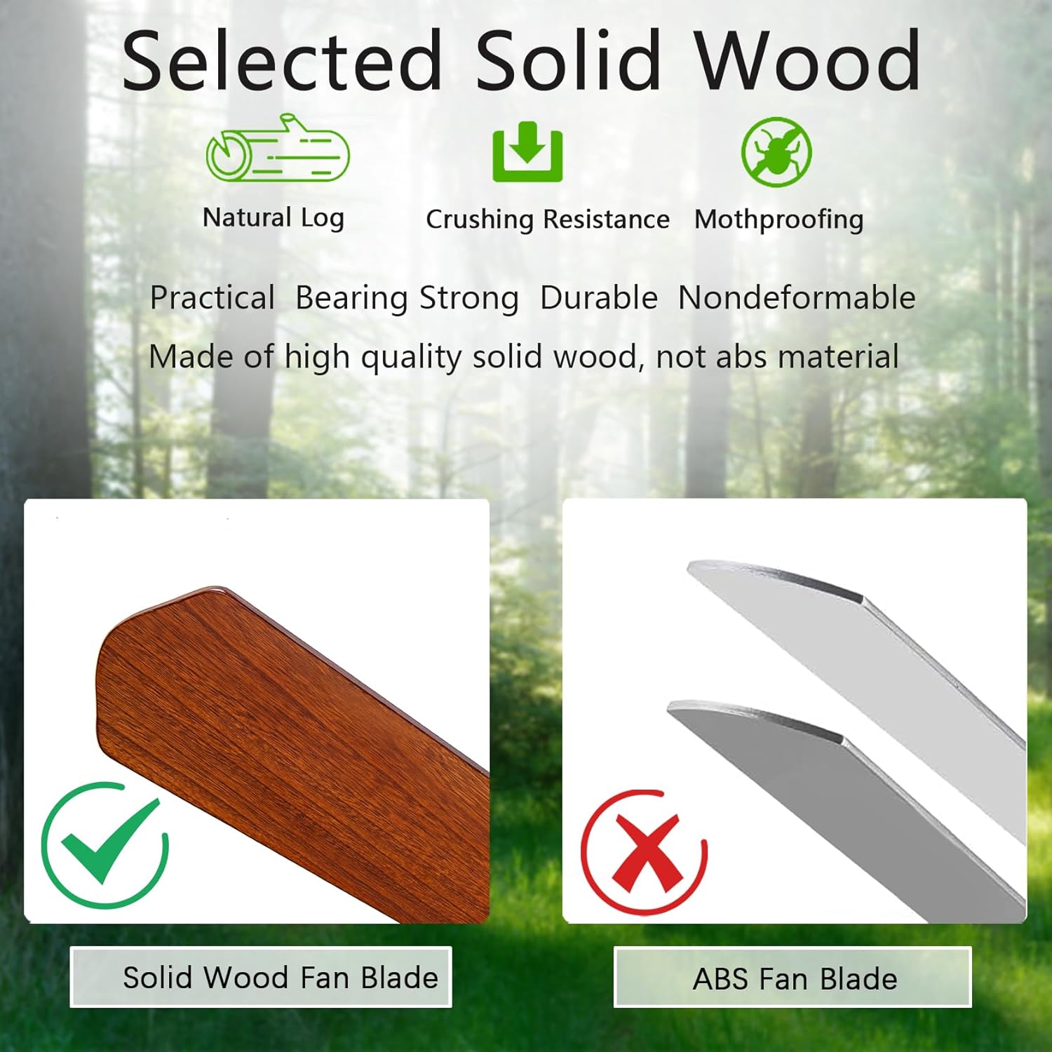 52” wood ceiling fans with light and remote control, silent reversible dc motor, walnut/black 5 blades, 6 speeds, indoor/outdoor ceiling fan for dining room, living room and pavilion courtyard