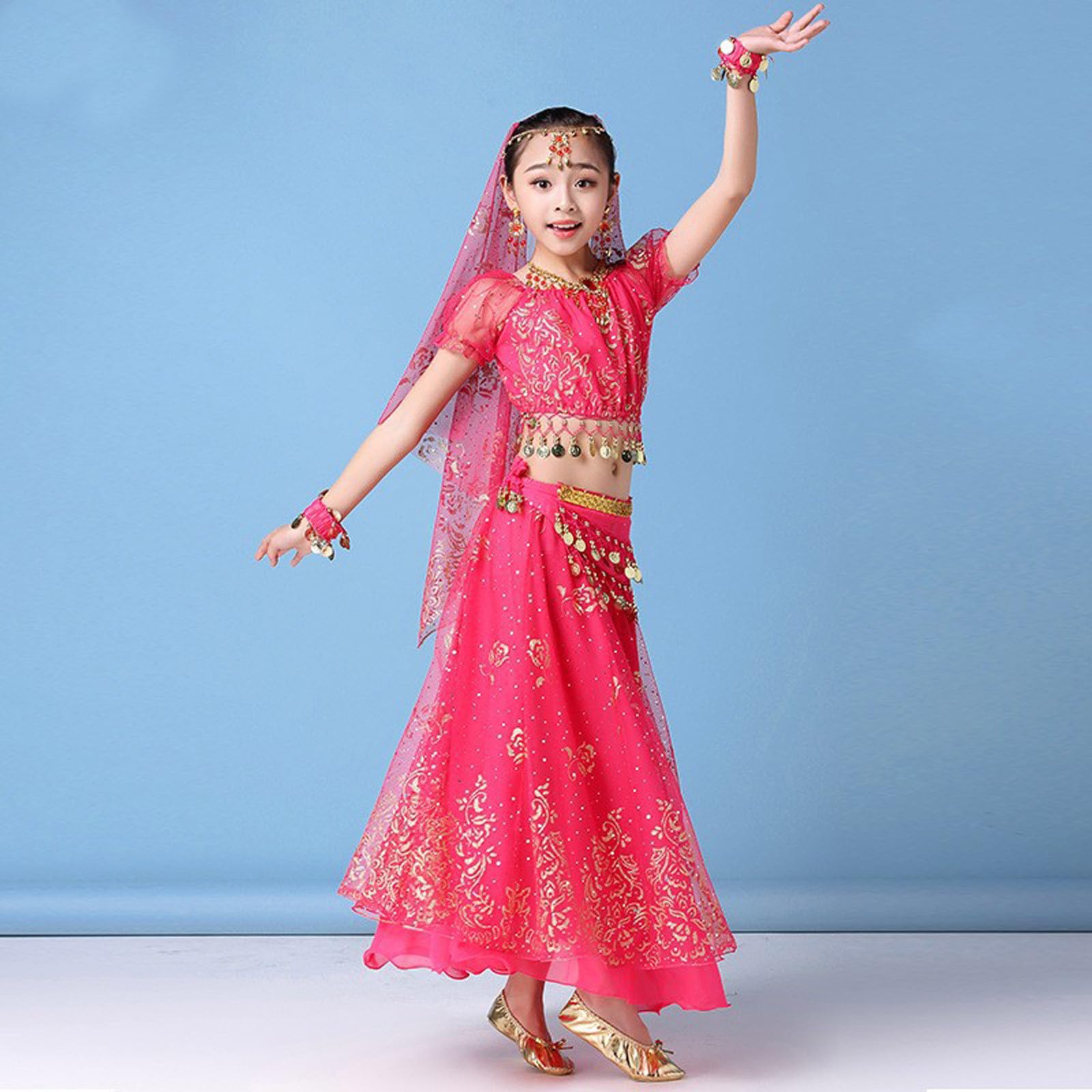 Generico Vestito Odalisca Bambina Ragazze Belly Dance Indianodel Costume Ballo InsiemiCarnevale Orientale Ragazzedanze del Ventre Vestiti Bambin Gonna Frange Ragazze Costume Bambina