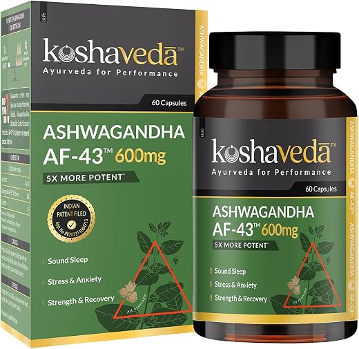 Koshaveda Ashwagandha AF-43 | 600mg - 60 Capsules | For Sound Sleep, Managing Daily Stress, Strength &amp; Recovery | For Both...