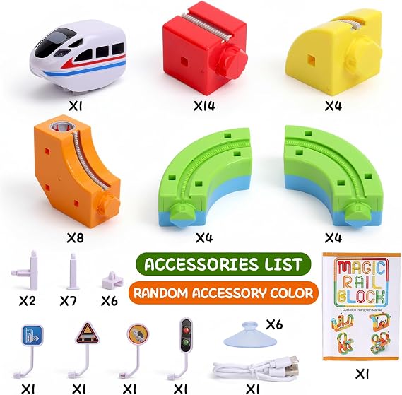 Clickrail Electric Train Set, 3D STEM Magic Rail Cube Train Set, Track Fusion Toy with Flexible Building Race Track & Gravity-Defying Train, DIY Cube Track Educational Toy for Boys & Girls 3+