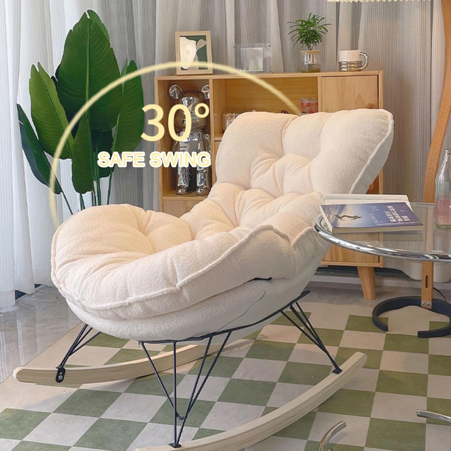 Outdoor Patio Rocking Chairs Indoor Rocking Chair Comfy Rocker Chair with Thick Cushion Modern Lounge Chair for Porch Garden Patio Backyard