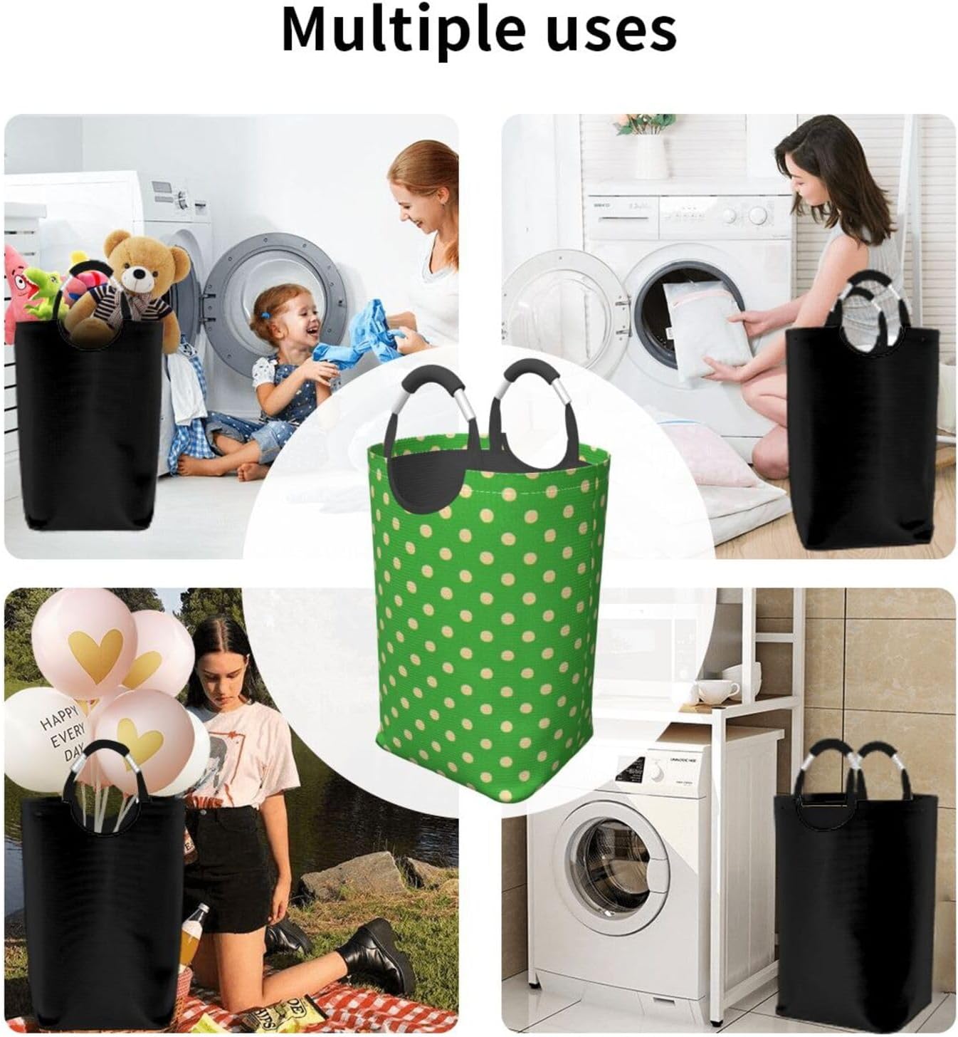 50l Laundry Basket Small Green Polka Dot Waterproof Laundry Hamper Foldable Clothes Laundry Bag With Handles