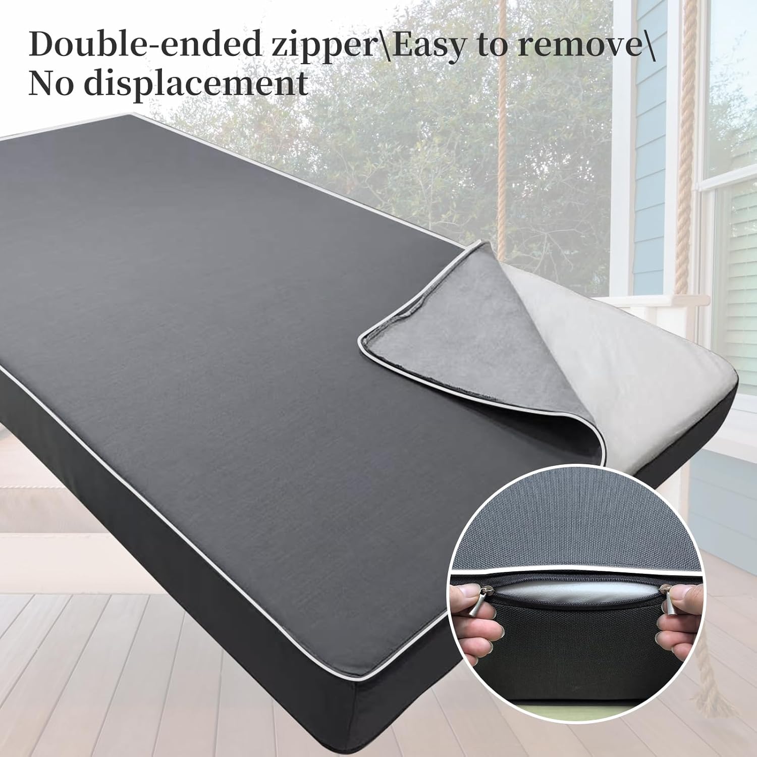 Full Size Outdoor Porch Swing Daybed Mattress Cover Olefin,Patio Daybed Cushion Covers Fitted Sheet Slipcover with Zipper, Only Cover (Dark Gray, 75 * 54 * 6IN)