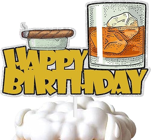 Decoración de pastel de whisky con purpurina negra para decoración de fiesta temática de cumpleaños para hombres y mujeres, suministros de