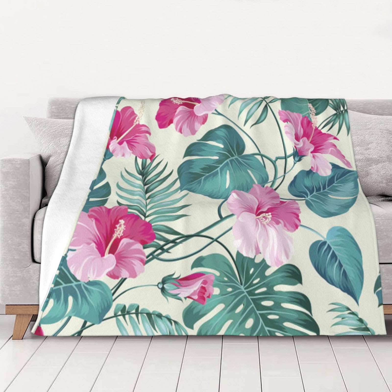 Couverture flanelle imprimée feuille de palmier, cadeau chaud hommes femmes