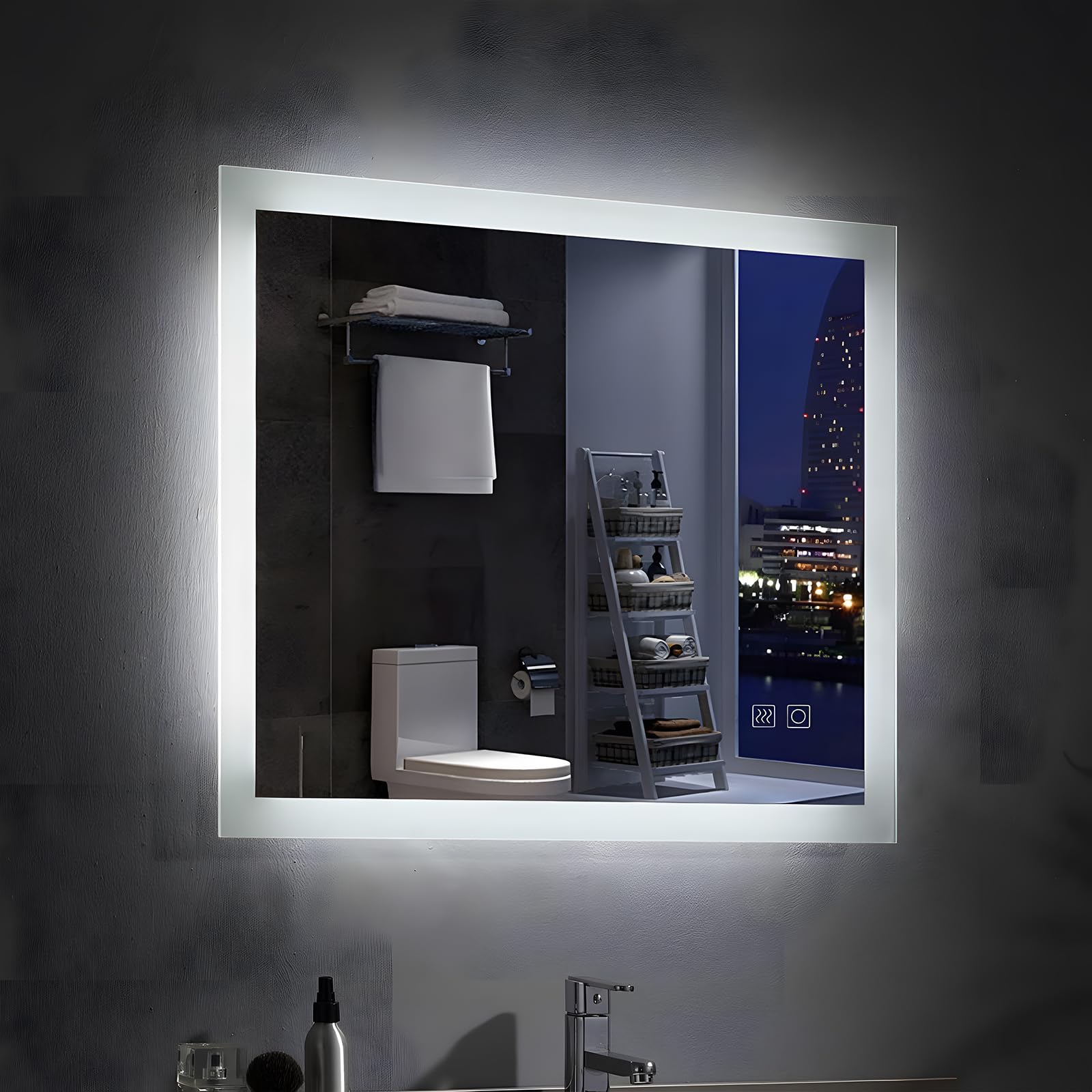 MEESALISA Espejo de baño LED 80x60cm con iluminación Espejo Rectangular baño con luz antivaho,tactil,Blanco cálido/Blanco frío