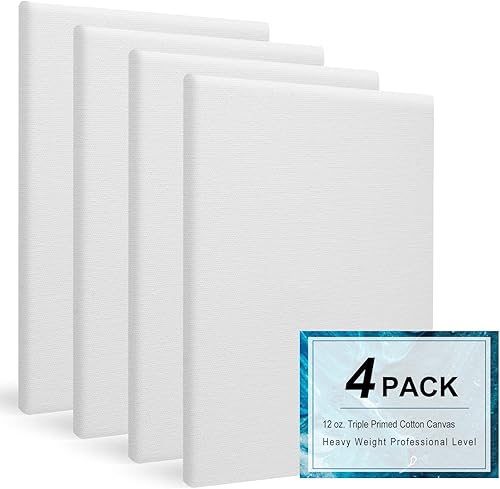 Miniatura 10 de PHOENIX Paquete de 4 lienzos estirados de 24 x 24 pulgadas, perfil profesional de 34 pulgadas, 100% algodón, peso pesado, gesso triple imprimado,