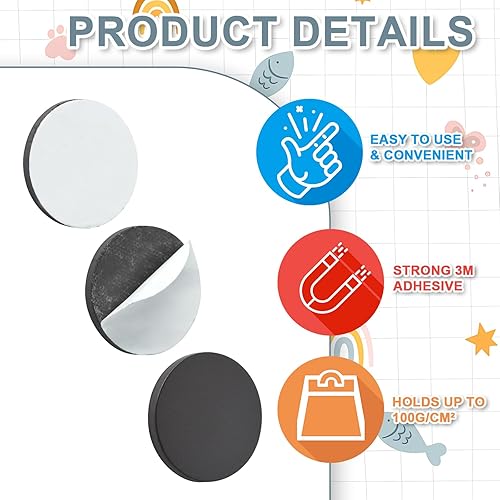 Miniatura 4 de Puntos magnéticos con parte trasera adhesiva, círculos magnéticos fuertes, cuadrados magnéticos planos de goma, puntos magnéticos adhesivos para la