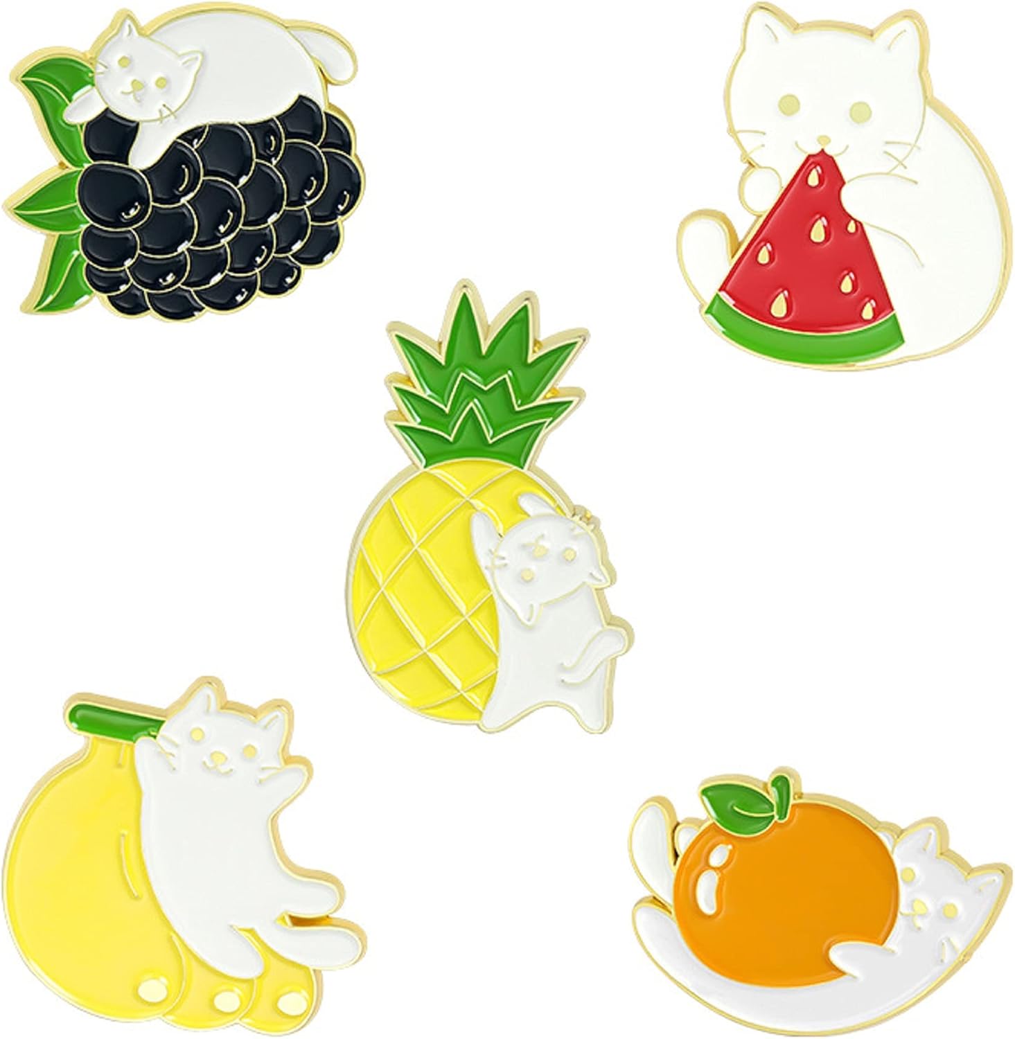 Cute Animal Brooch Pins Cartoon Enamel Pin Set Cat with Fruit Lapel Pins Accessory for Backpacks Badges Hats Bags for Women Girls Kids Gift: Clothing, Shoes & Jewelry