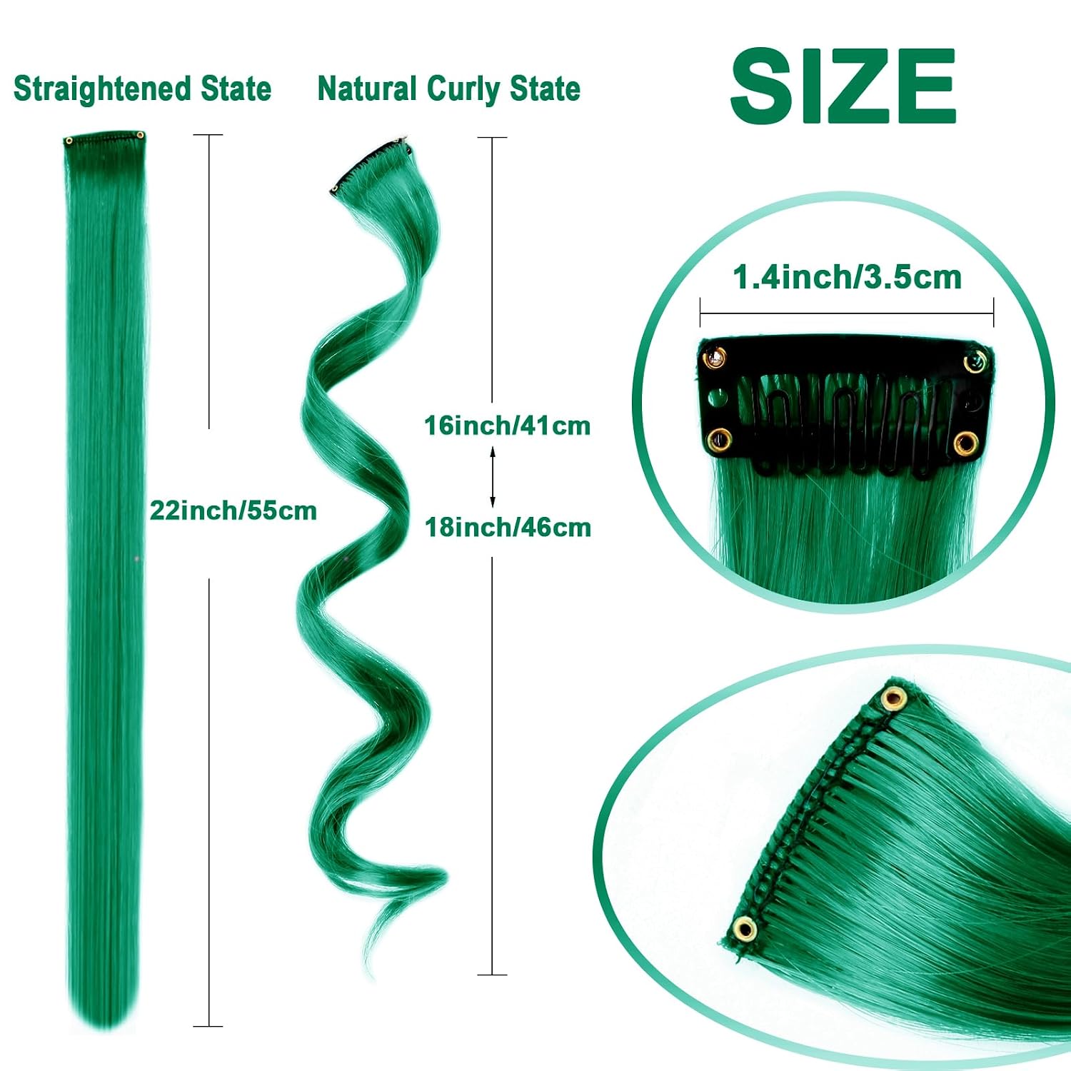 10 Pcs Dark Green Clip-In Curly Wavy Soft Synthetic Hair Extensions 17 Inch image 3
