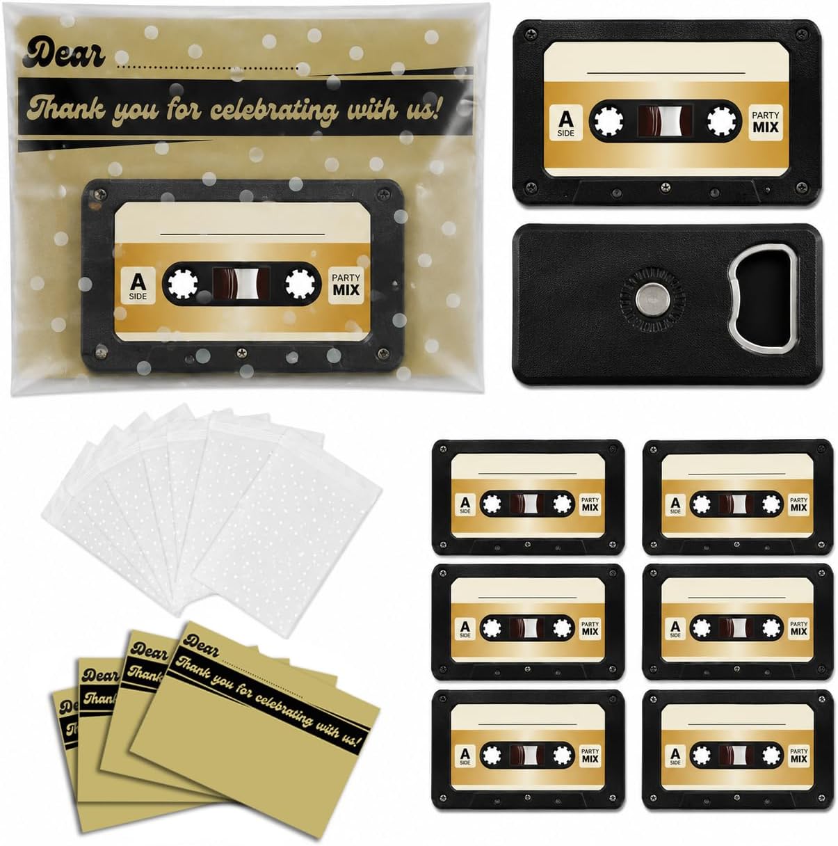 Set of 20 DIY Personalized Retro Cassette Bottle Opener Magnet Favors