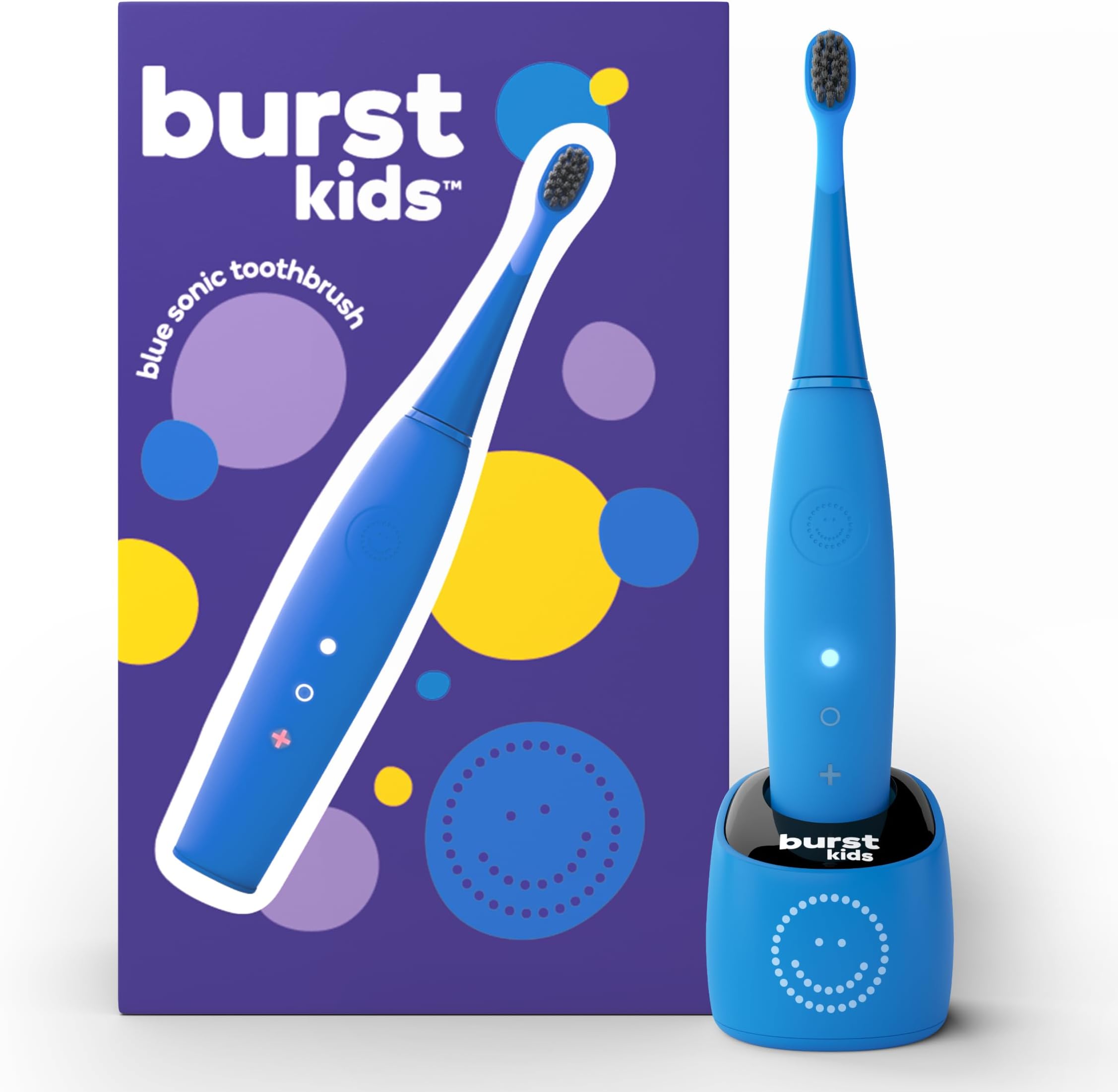 BURSTkids Kids Electric Toothbrush, Soft Bristle Kid & Toddler Toothbrush, 2-Minute Timer, Rechargeable Battery, Easy-Grip Silicone Handle, 2 Brush Modes for Healthy Smiles, Ages 3+, Blue