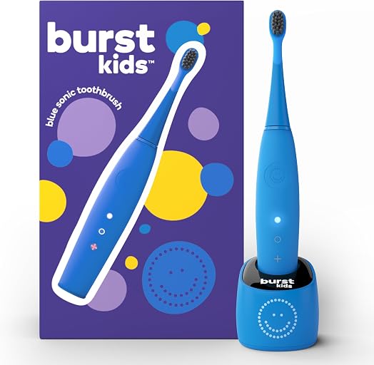 Burst Kids & Toddlers Electric Toothbrush (Blue) | Soft Bristles | Two Minute Timer | Rechargeable Battery | Easy-Grip Silicone Handle | 2 Modes for Healthy Smiles | Ages 3+
