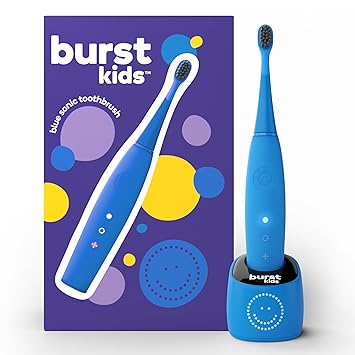 Burst Kids & Toddlers Electric Toothbrush Blue | Soft Bristles | Two Minute Timer | Rechargeable Battery | Easy-Grip Silicone Handle | 2 Modes for Healthy Smiles | Ages 3+