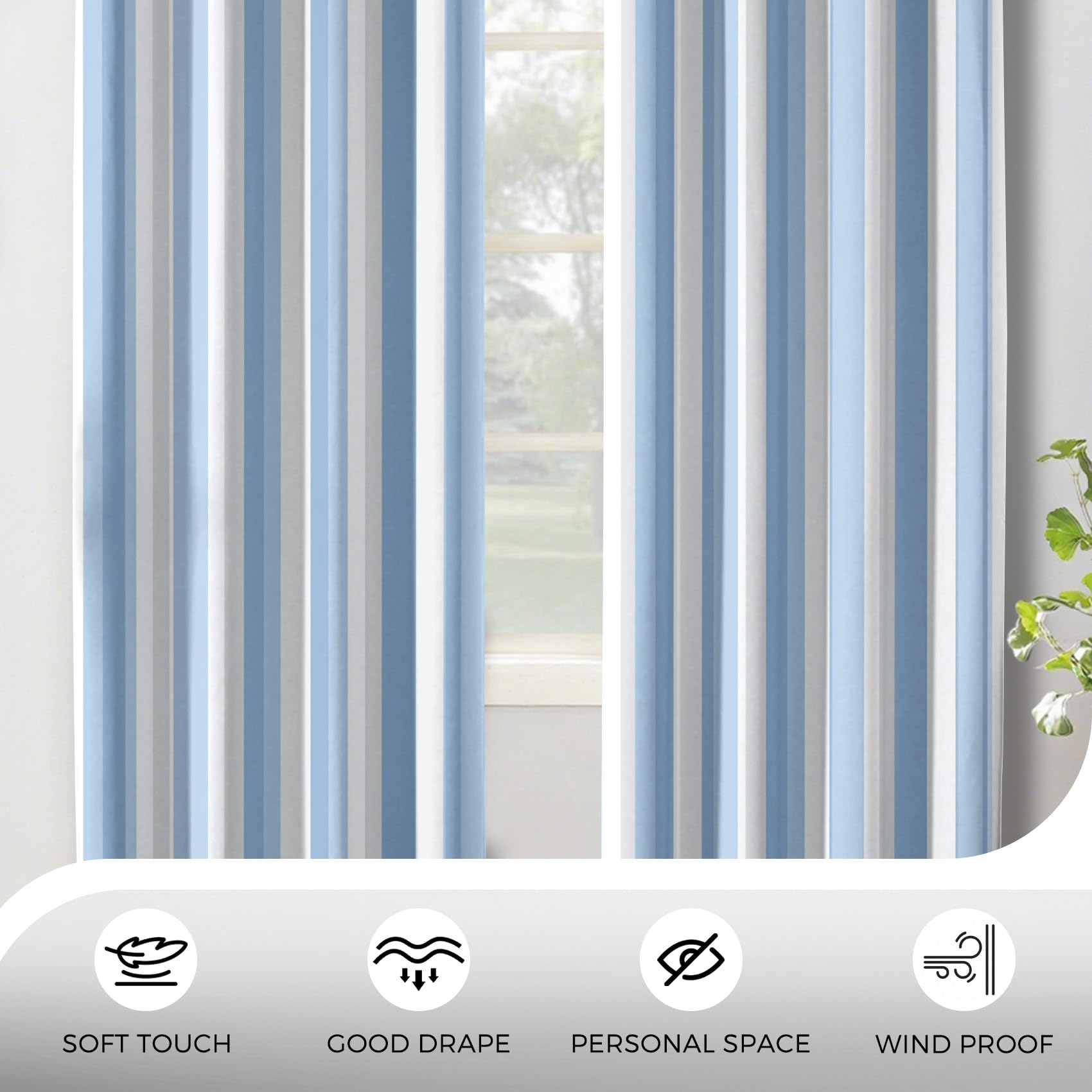 Generisch Streifen Vorhänge Wohnzimmer, Verdunklungsvorhänge Blau Weiß Gestreift mit Ösen, Vorhang Blickdicht mit Muster, Gardinen für Wohnzimmer Deko 2er Set, H 200 X B 140 cm B-D57