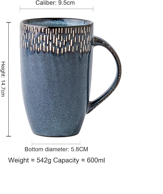 Large Capacity Ceramic Coffee Mug, 21 oz/600ml with Handle Extra Large Cappuccino, Tea, Latte or Hot Cocoa Mug for Office and Home Use (Blue2)