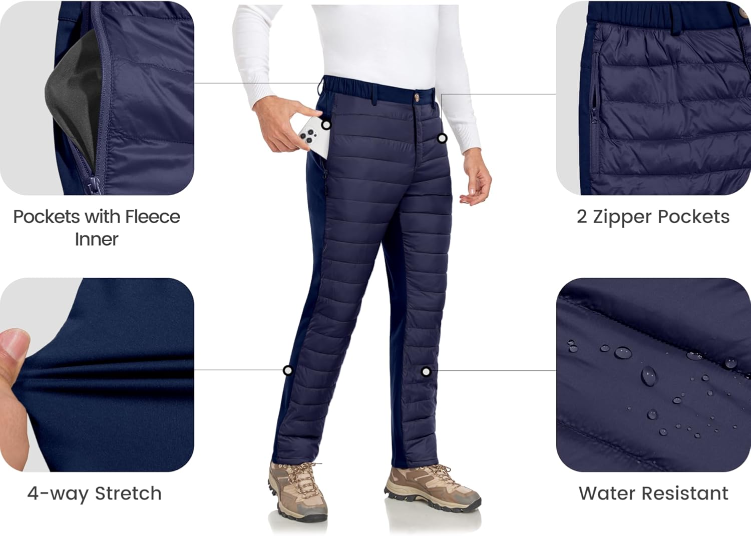 Little Donkey Andy Men's Puffer Pants Warm Fleece Lined Quilted Insulation Snow Ski Pants - Image 5