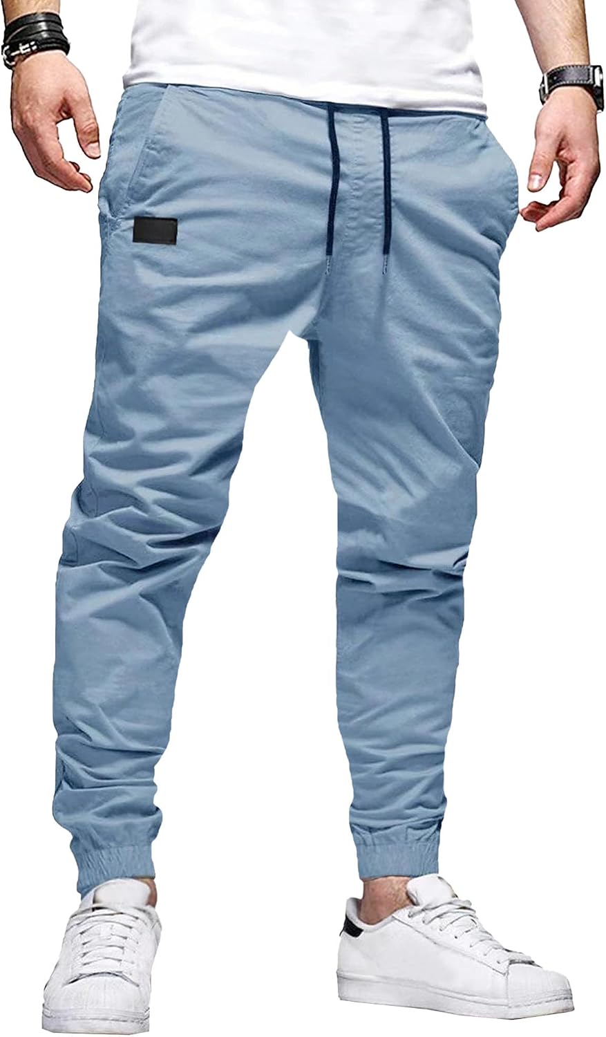 Men Street Drawstring Leg-Binding Pants Casual Water Wash Sport Trousers Fall Classic Athletic Long Pant