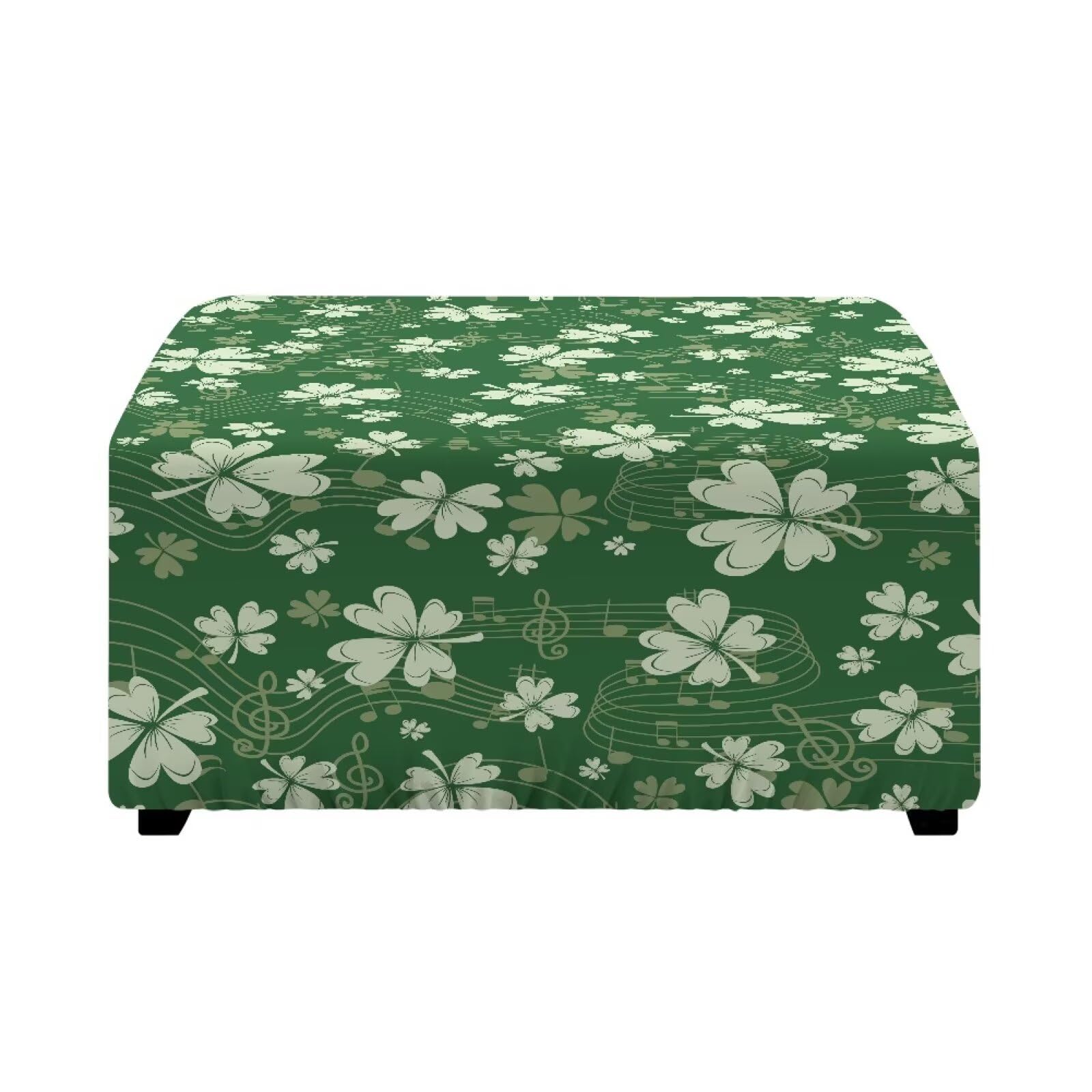 Xoenoiee Stretch Ottoman Cover Square Footstool Slipcover Folding Storage Stool Protector Nonslip Footrest Ottoman Cover with Elastic Bottom, St. Patrick's Shamrock Music Notes, Small