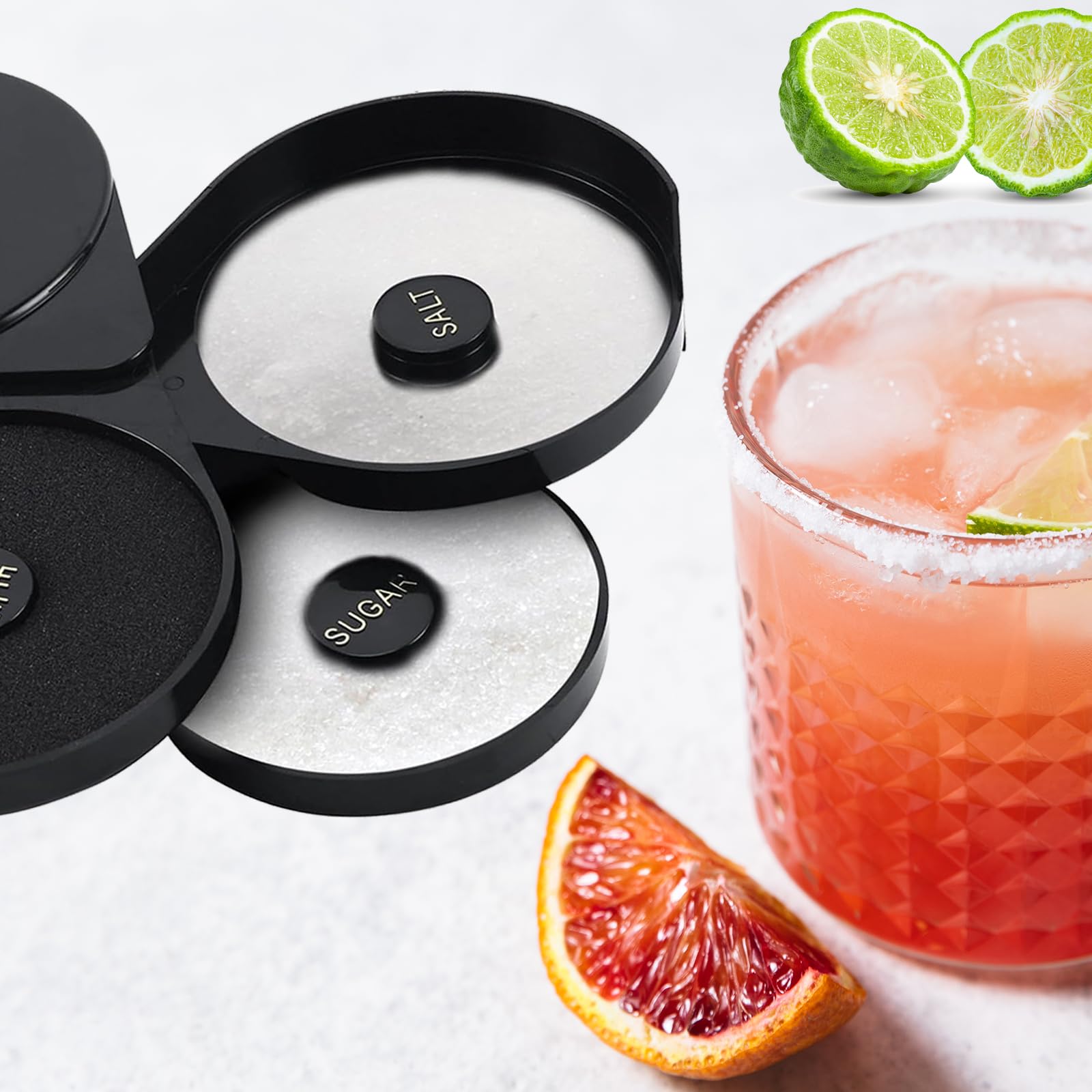 Homend Margarita Salt Rimmer Bar Quality Rimmer 3-Tier Rotating Trays Salt Sugar Lime Juice Bar Rimmer Great for Margaritas & Cocktails