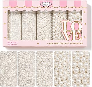 Confect White Pearl Sprinkles | Valentines Sprinkle | Edible Mix White Pearls & Dragees | Frozen Sprinkle & Disco Balls for Cakes, Cupcakes | White Princess Disco Ball Sprinkles | Vegan, Gluten-Free, Nut-Free, Soy-Free, Dairy-Free | Dye Free, No Artificial Dyes- 5 Oz
