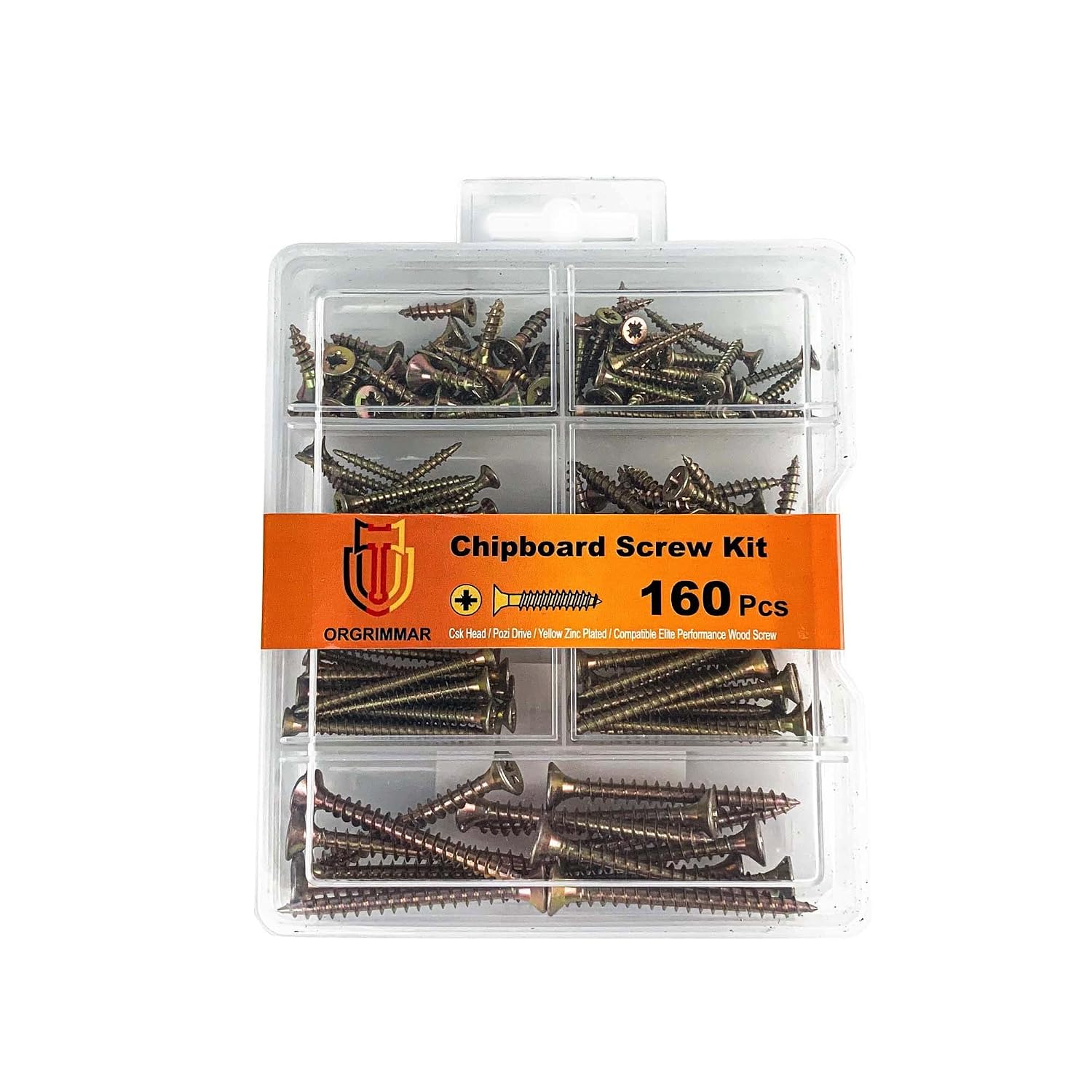 ORGRIMMAR Wood Screw Phillips Flat Head Yellow Zinc Plated Chipboard Screw Wood Interior Construction Metal Screw Assortment Kit,160Pcs