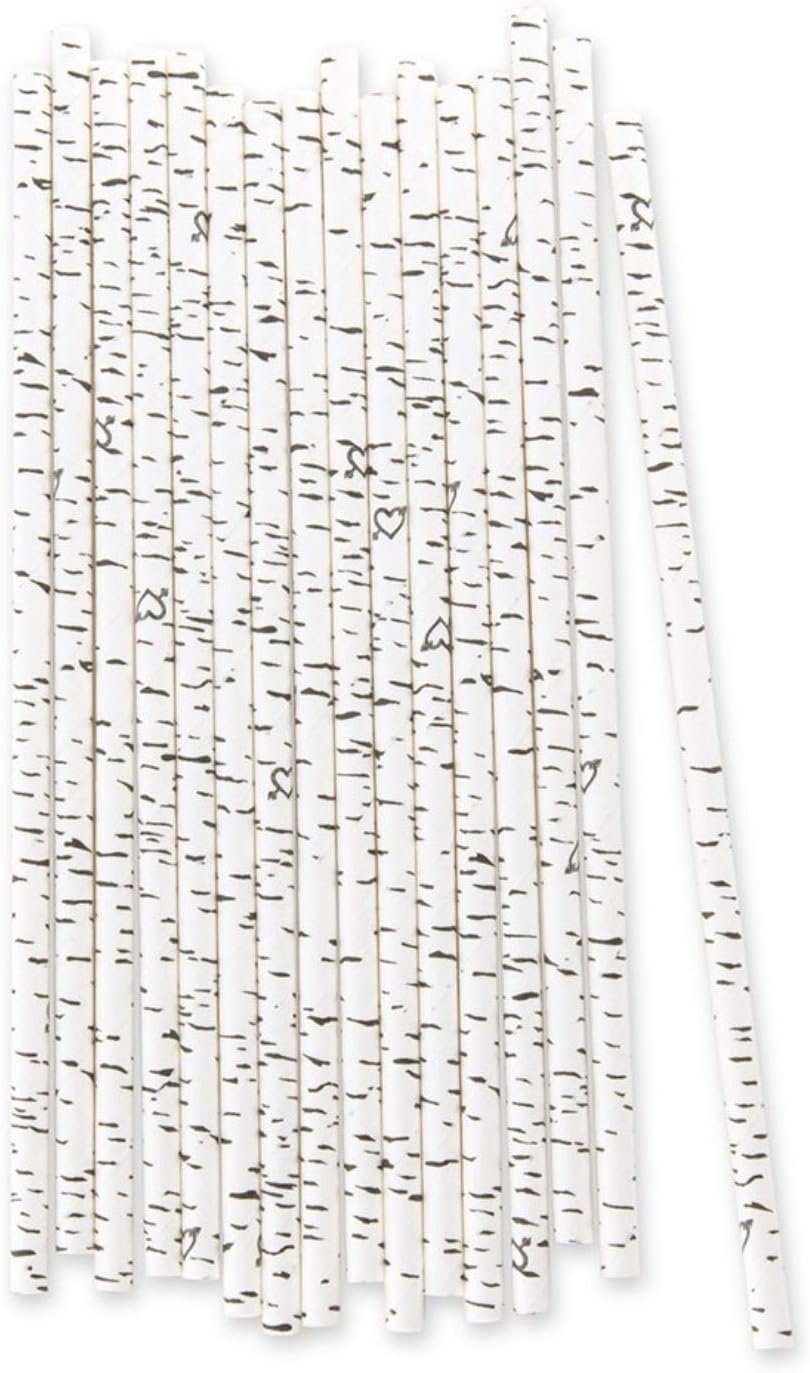 Birch Bark Love Print Paper Drinking Straw (Pack of 25)