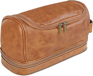AryangLinke Toiletry Bag for Men, Leather Travel Toiletry Bag, Shaving Dopp Kit Water-Resistant Bathroom Toiletries Organizer,Makeup Organizer Bag,Gift for dad Husband Boyfriend (Brown)