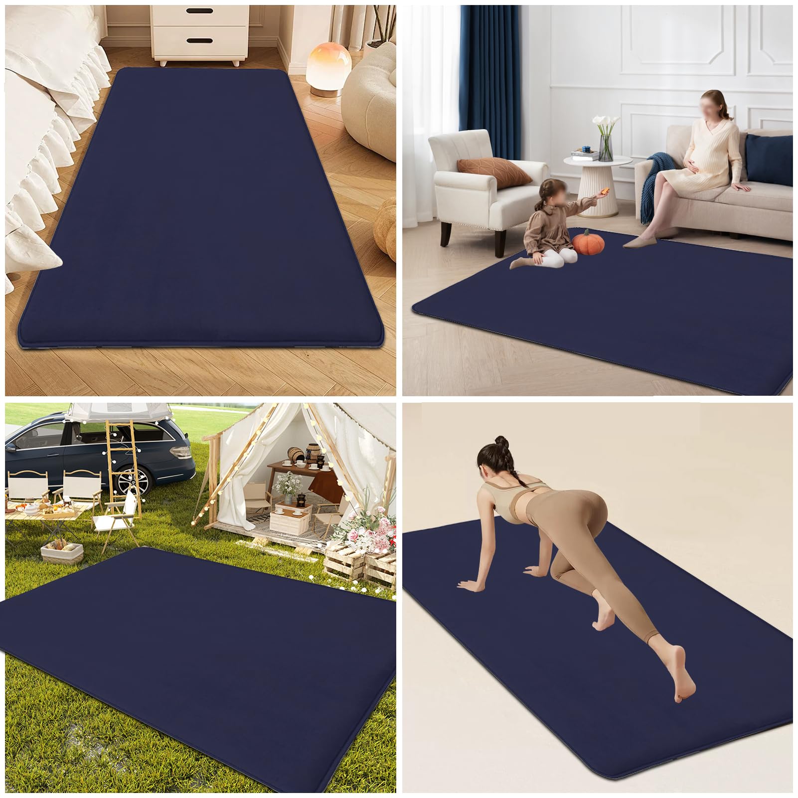 Tappeto Gioco Bambini 3cm Extra Spesso Tappeto Gioco Neonato Impermeabile Neonati Tappetino Gattonare Bambini in Velluto di Corallo, Tappeto strisciante 200 x 220 cm Blu Scuro