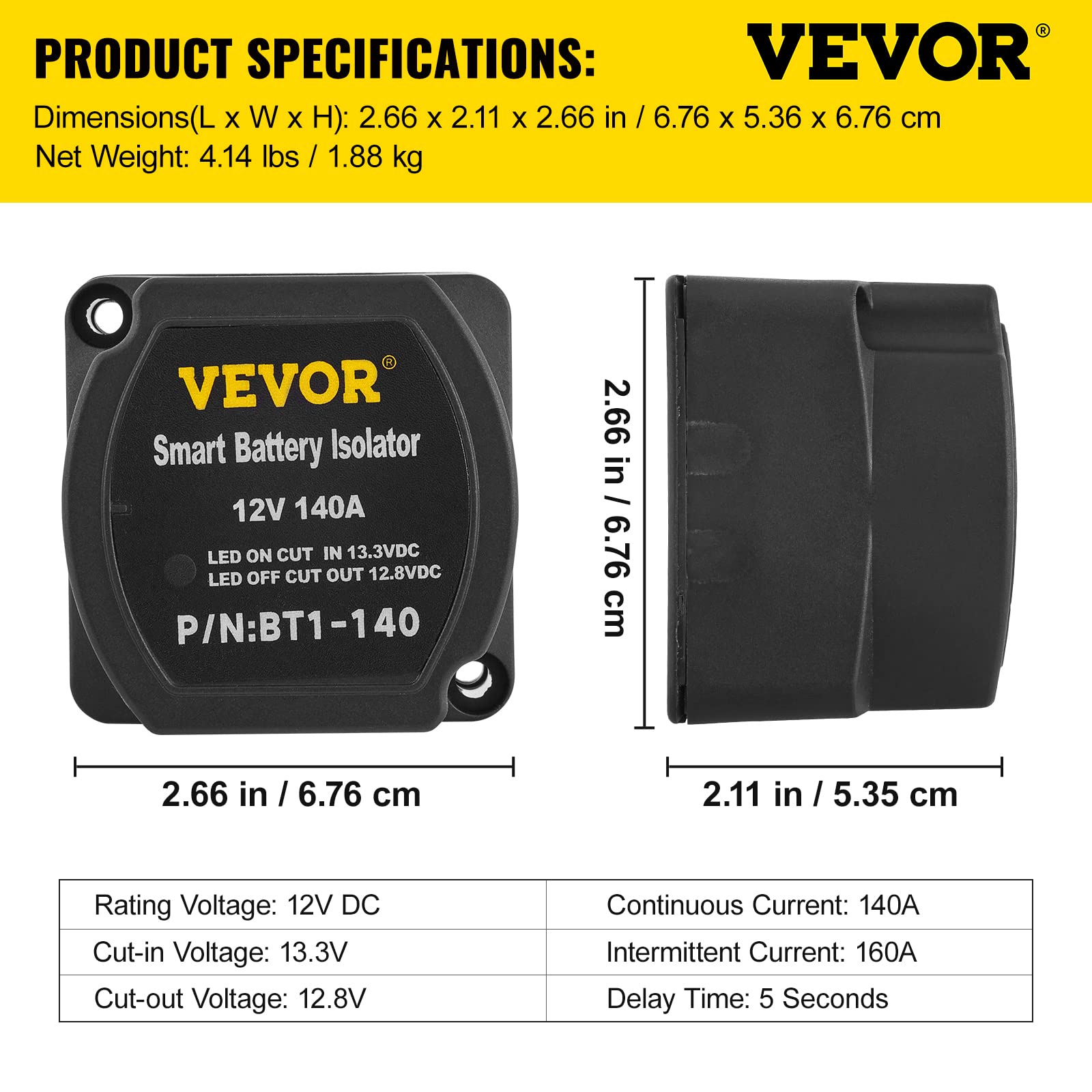 VEVOR Split Charge Kit Relè Batteria per Il Tempo Libero, JDQTJ-6M 12V CC Kit Relè di Carica con Cavo Batteria Rosso 110A per Veicoli Fuoristrada, Camper, Roulotte, Navi, Yacht, Applicazioni Marine