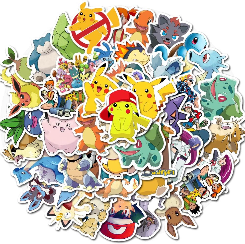 50 pegatinas de anime Pokemon para niños, lindas pegatinas de vinilo impermeables de dibujos animados para adultos, adolescentes, niñas, botella de agua, teléfono portátil, computadora, guitarra, cuaderno, monopatín, estuche de viaje, álbum de recortes, casco