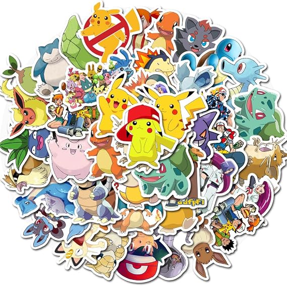 50Pcs Pokemon Anime Sticker for Kids, Cute Cartoon Waterproof Vinyl Stickers for Adult Teen Girl Water Bottle Laptop Phone Computer Guitar Notebook Skateboard Travel Case Scrapbook Helmet
