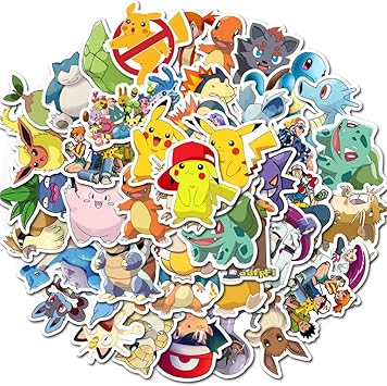 50Pcs Pokemon Anime Sticker for Kids, Cute Cartoon Waterproof Vinyl Stickers for Adult Teen Girl Water Bottle Laptop Phone Computer Guitar Notebook Skateboard Travel Case Scrapbook Helmet