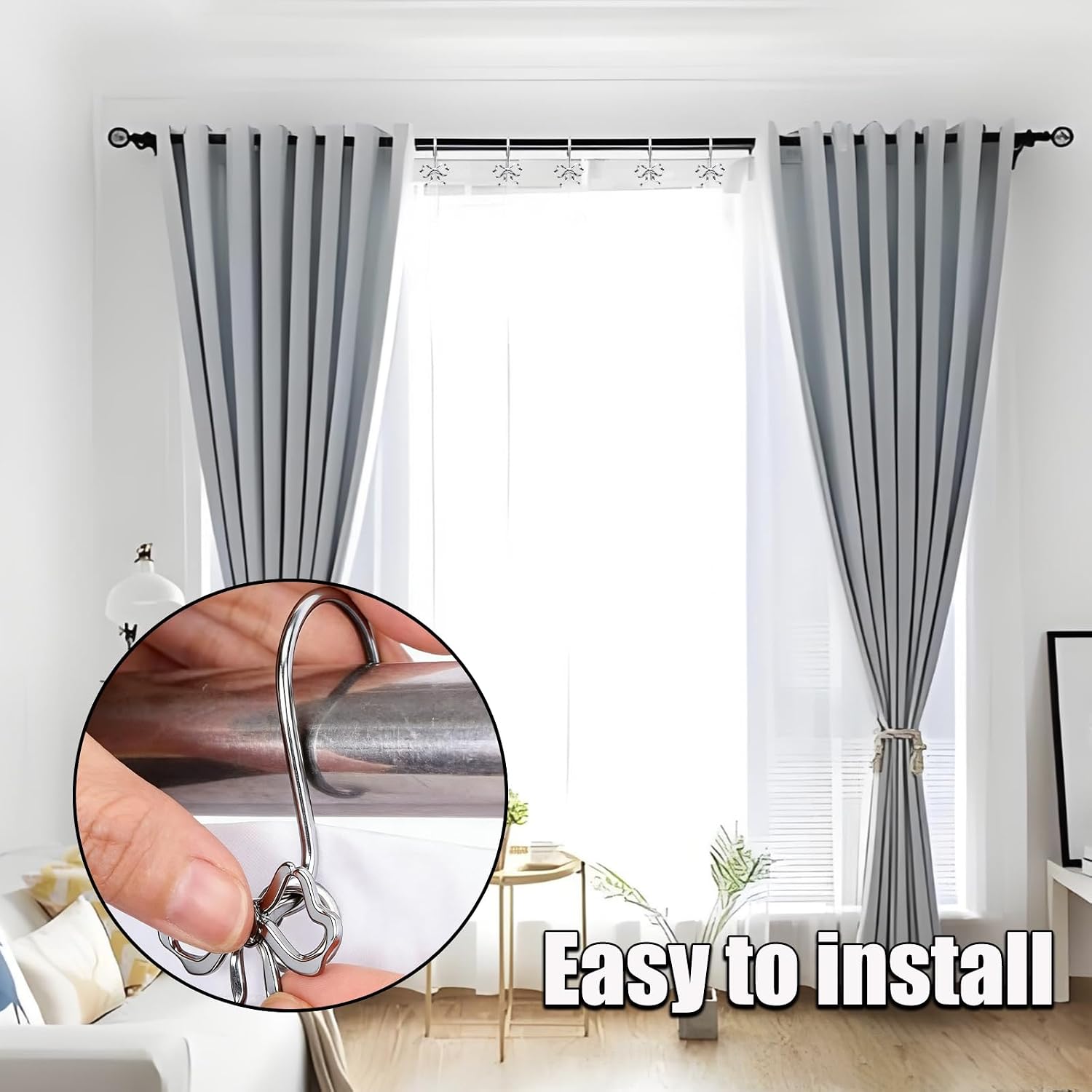 12PCS Silver Bow Shower Curtain Hooks,Metal Decorative Shower Curtain Rings image 4